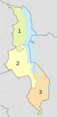 Malawi, administrative divisions - Nmbrs - colored.svg