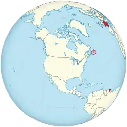 France on the globe (Saint Pierre and Miquelon special) (North America centered).svg