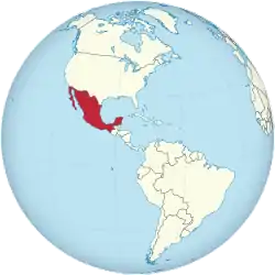 Mexico on the globe (Americas centered).svg