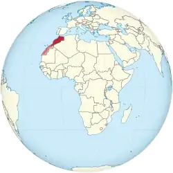 Morocco on the globe (claimed + de-facto hatched) (Africa centered).svg