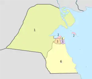 Kuwait, administrative divisions - Nmbrs - colored.svg