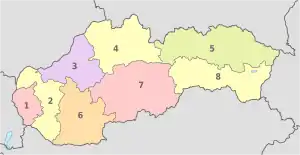 Slovakia, administrative divisions - Nmbrs - colored.svg