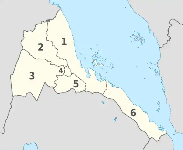 Eritrea, administrative divisions - Nmbrs - monochrome.svg