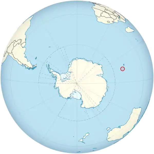 Heard Island and McDonald Islands on the globe (Antarctica centered).svg