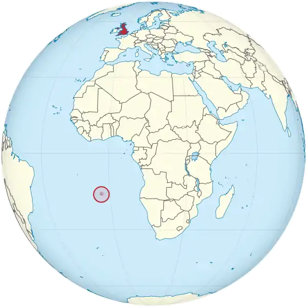 United Kingdom on the globe (Saint Helena, Ascension and Tristan da Cunha special) -1(Africa centered).svg